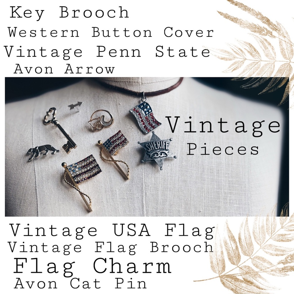 8pc Vintage Brooch & Pin Lot - Avon, Penn State, Western Button Cover - Picture 2 of 11